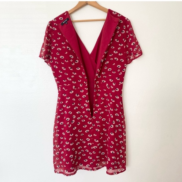 Madewell Wrap Front Mini Dress Red Seattle Floral Women's Size 8 Flowy V-Neck - Picture 6 of 8
